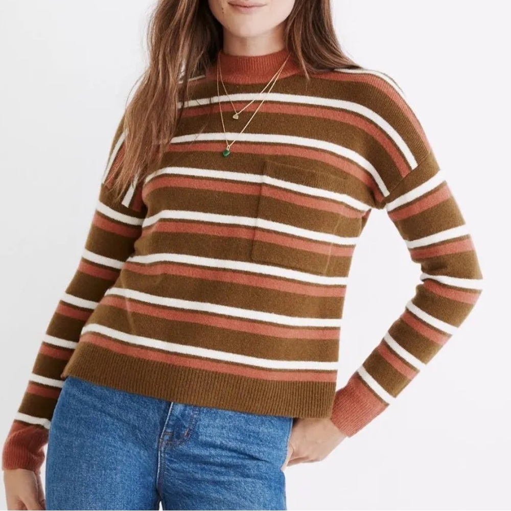Madewell Mock Neck Striped Pocket Redmond Sweater
